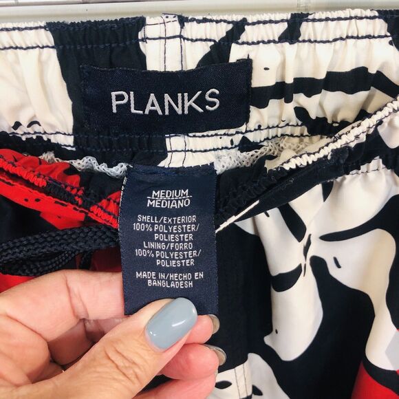 Planks Hawaiian Sz M Red White Blue Hibiscus Board Shorts Swimsuit Swim Trunk - Picture 7 of 11